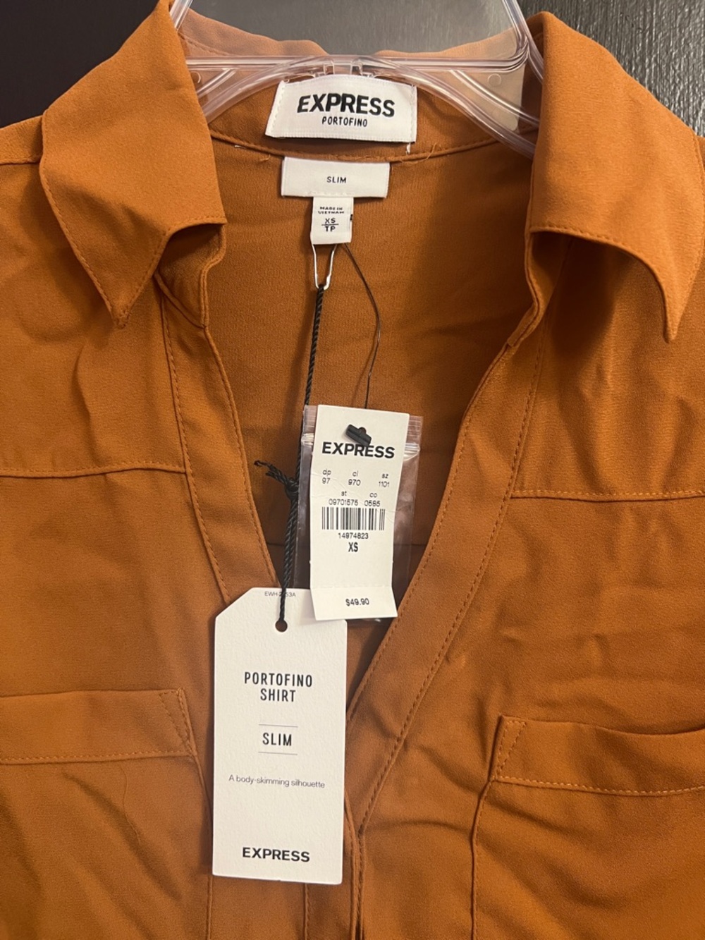 EXPRESS Portofino Cinnamon Brown Button-Down Shirt - Picture 3 of 3